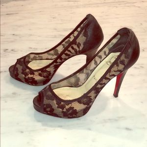 Christian Louboutin Black Lace Peep Toe Pumps